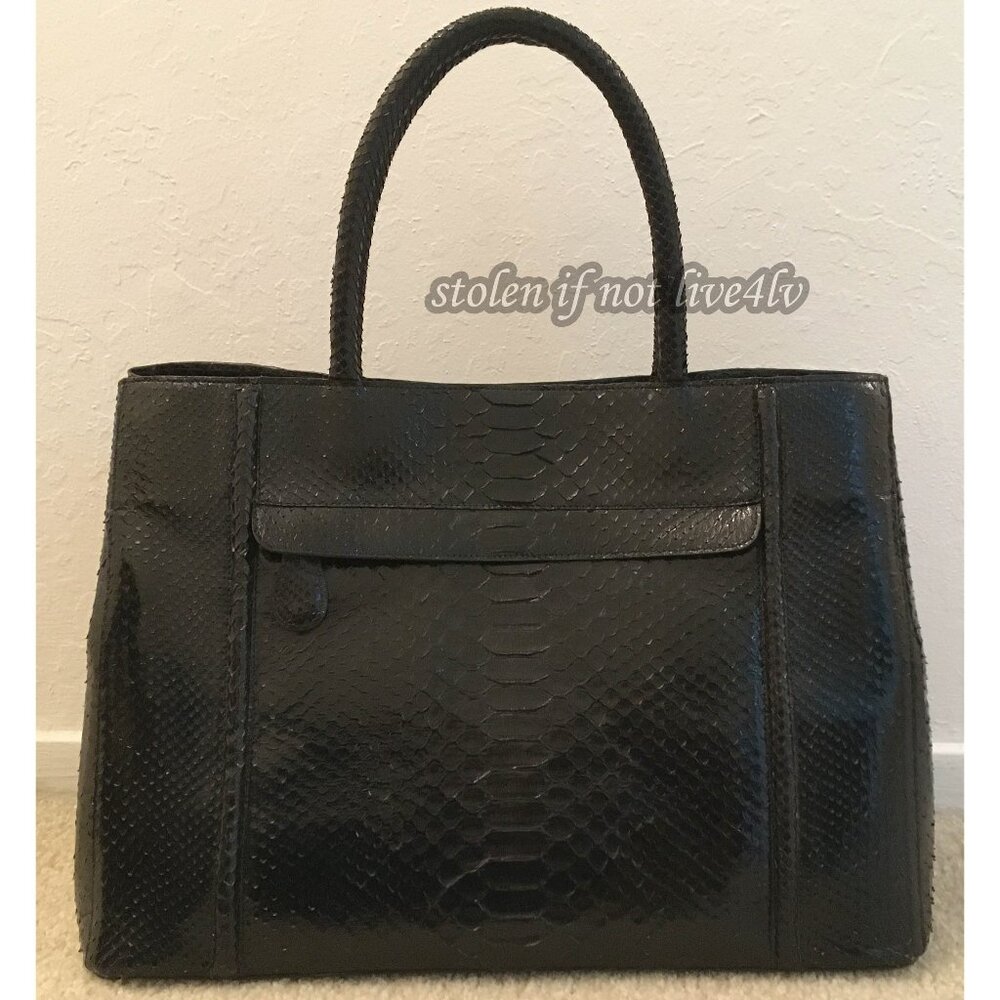 NEW Never Carried Auth Nancy Gonzalez GENUINE PYTHON shiny black tote bag $3950